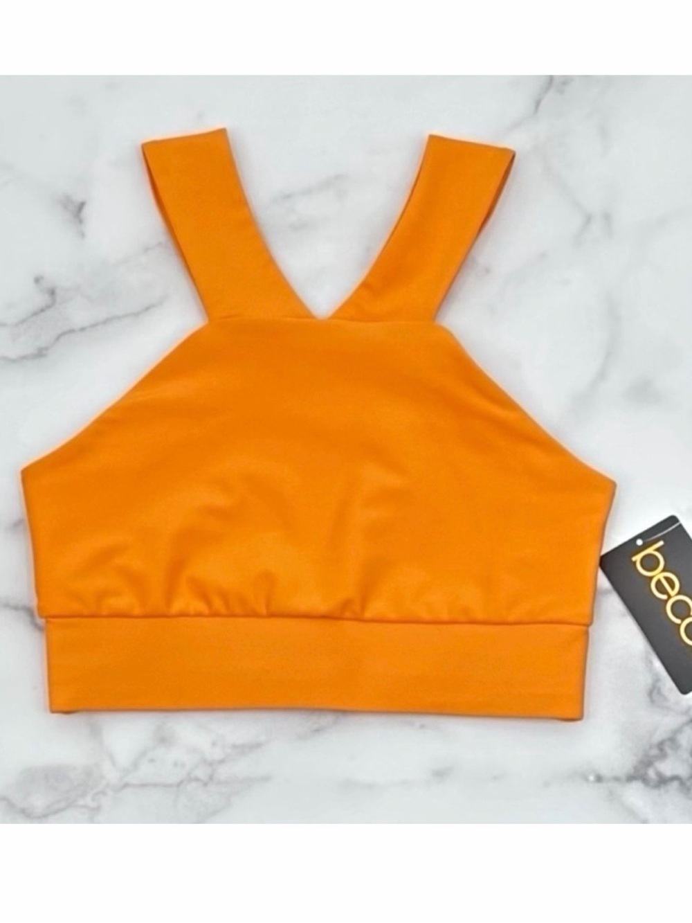 Becco Bright Orange Halter Sports Bra Top XS